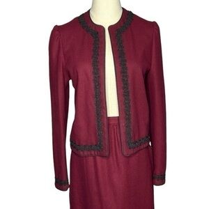 Vintage Herman Geist Wool Skirt Suit Burgundy Classic 80s Size Small